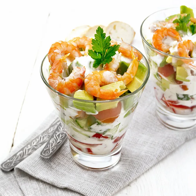 Verrine crevette fromage frais tomate
