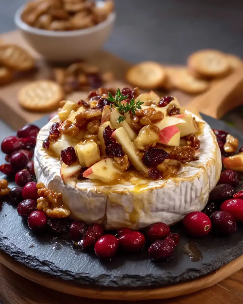 Brie au sirop d’érable, aux pommes, canneberges et noix