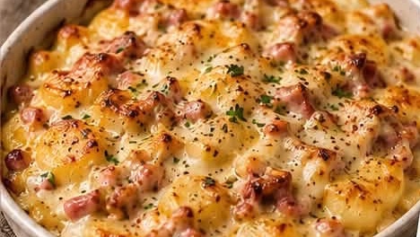 Pommes de terre gratinées façon carbonara