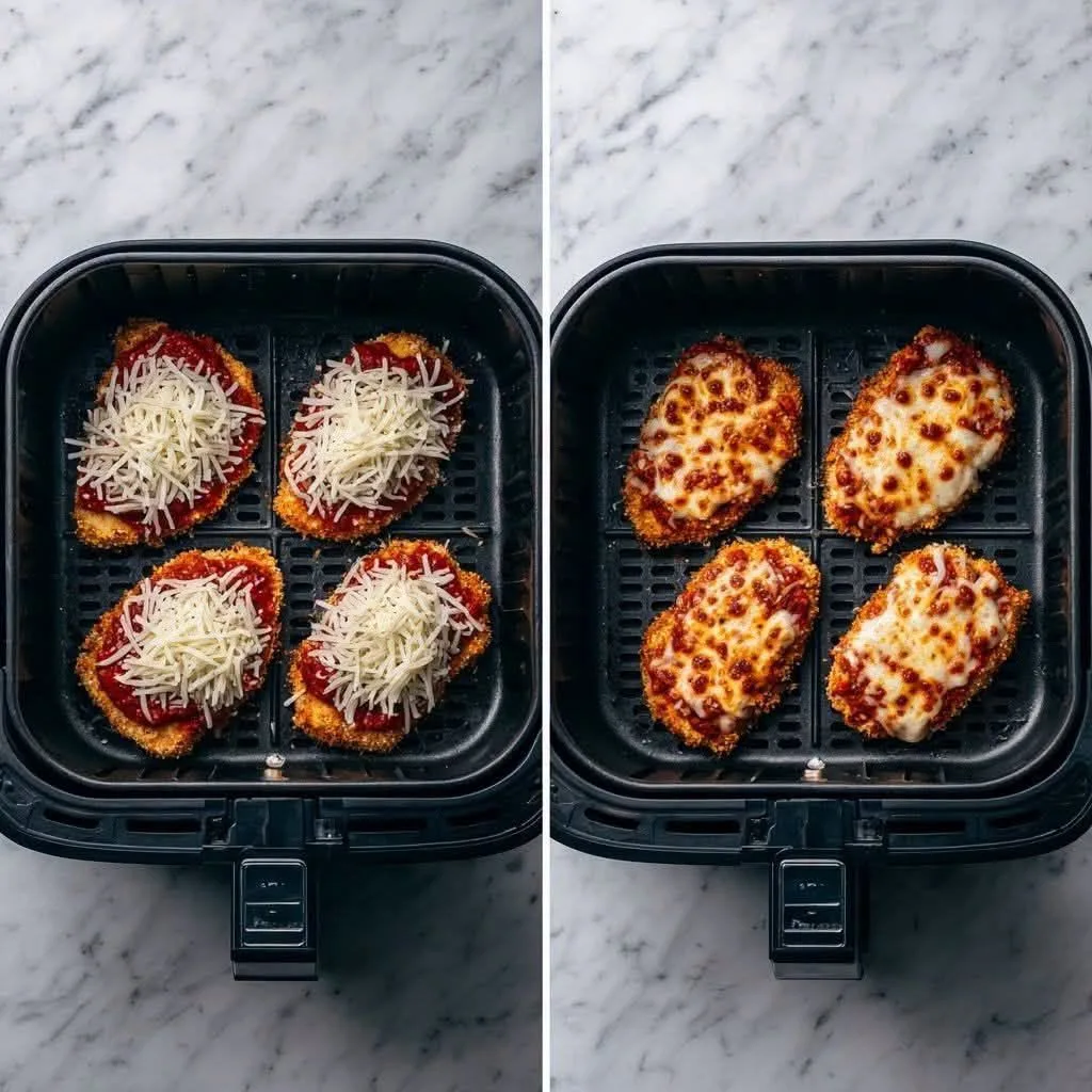 Poulet parmesan croustillant à la friteuse à air chaud avec mozzarella fondue
