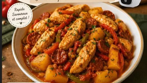 Aiguillette de poulet au chorizo et poivrons au Cookeo avec pomme de terre