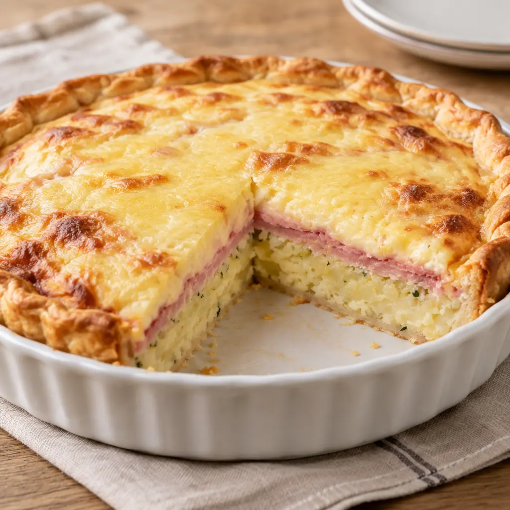 Tarte raclette au jambon, fondante et dorée