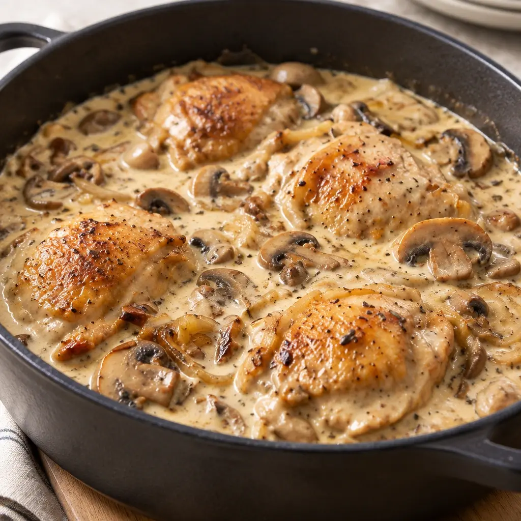 Poulet à la crème et aux champignons