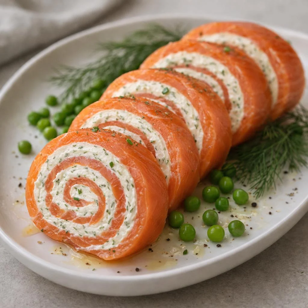 Roulé de saumon au fromage frais citron aneth