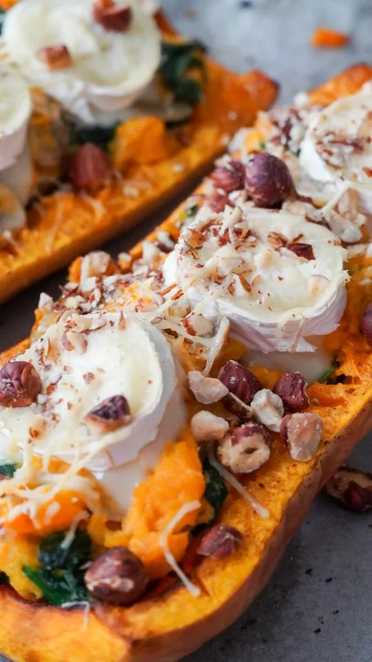 Butternut farcie champignons, épinards et chèvre