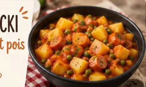 Pomme de terre knacki à la sauce tomate et au petit pois au cookeo