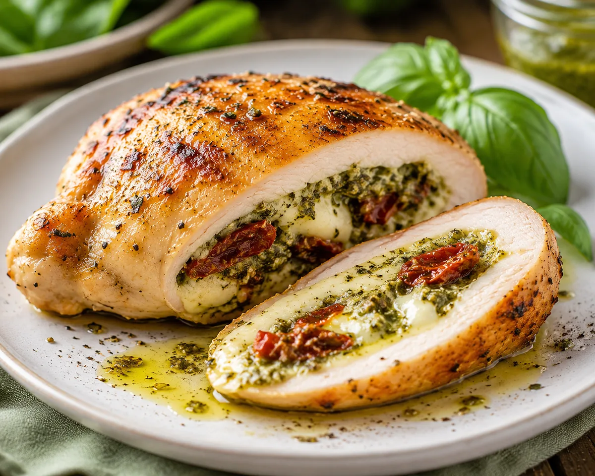 Poulet farci au pesto