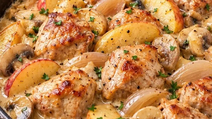 Sauté de porc normand au cidre et pommes fondantes