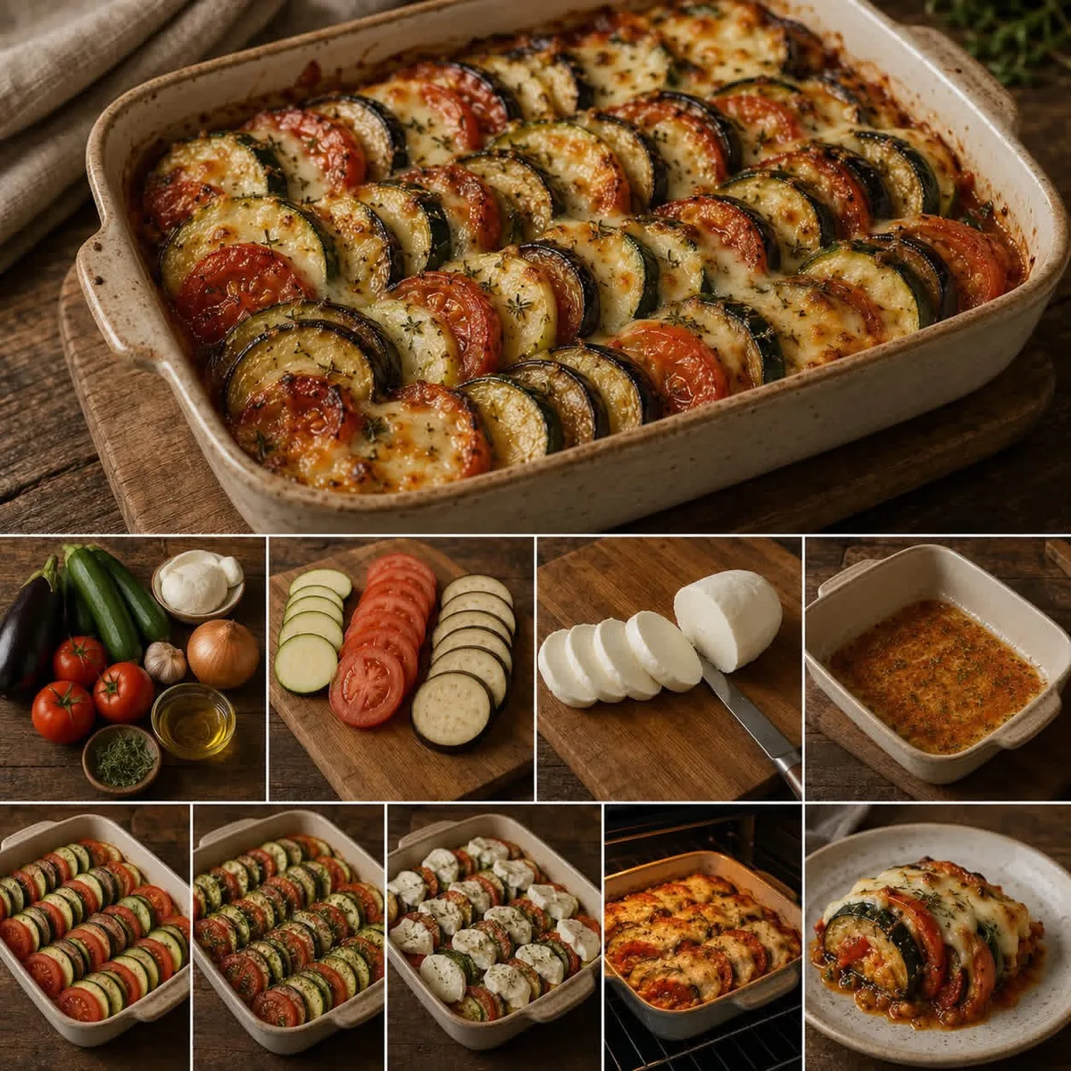 Tian courgettes, aubergines, tomates et mozzarella