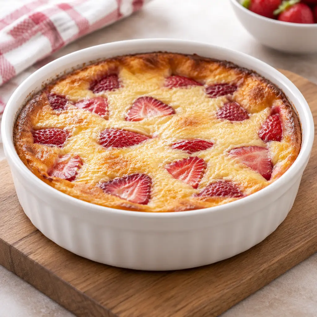Clafoutis aux fraises, moelleux et bien doré