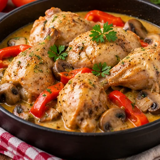 Lapin moutarde champignon et poivron
