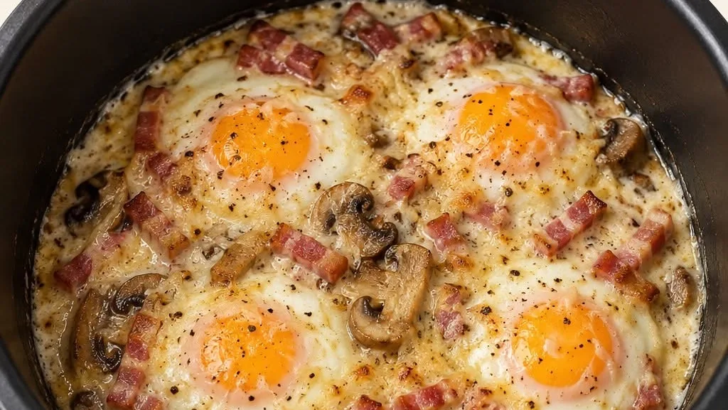 Œufs en cocotte au bacon et champignons
