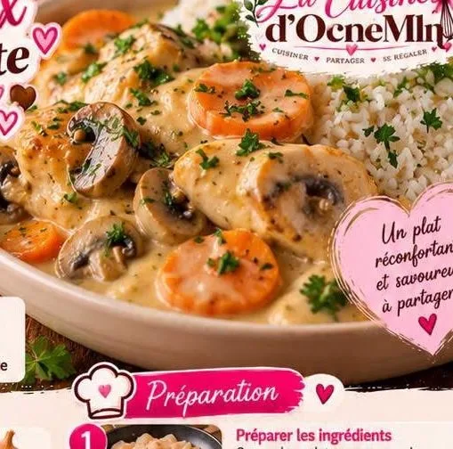 Poulet crémeux façon blanquette champignons et vin blanc