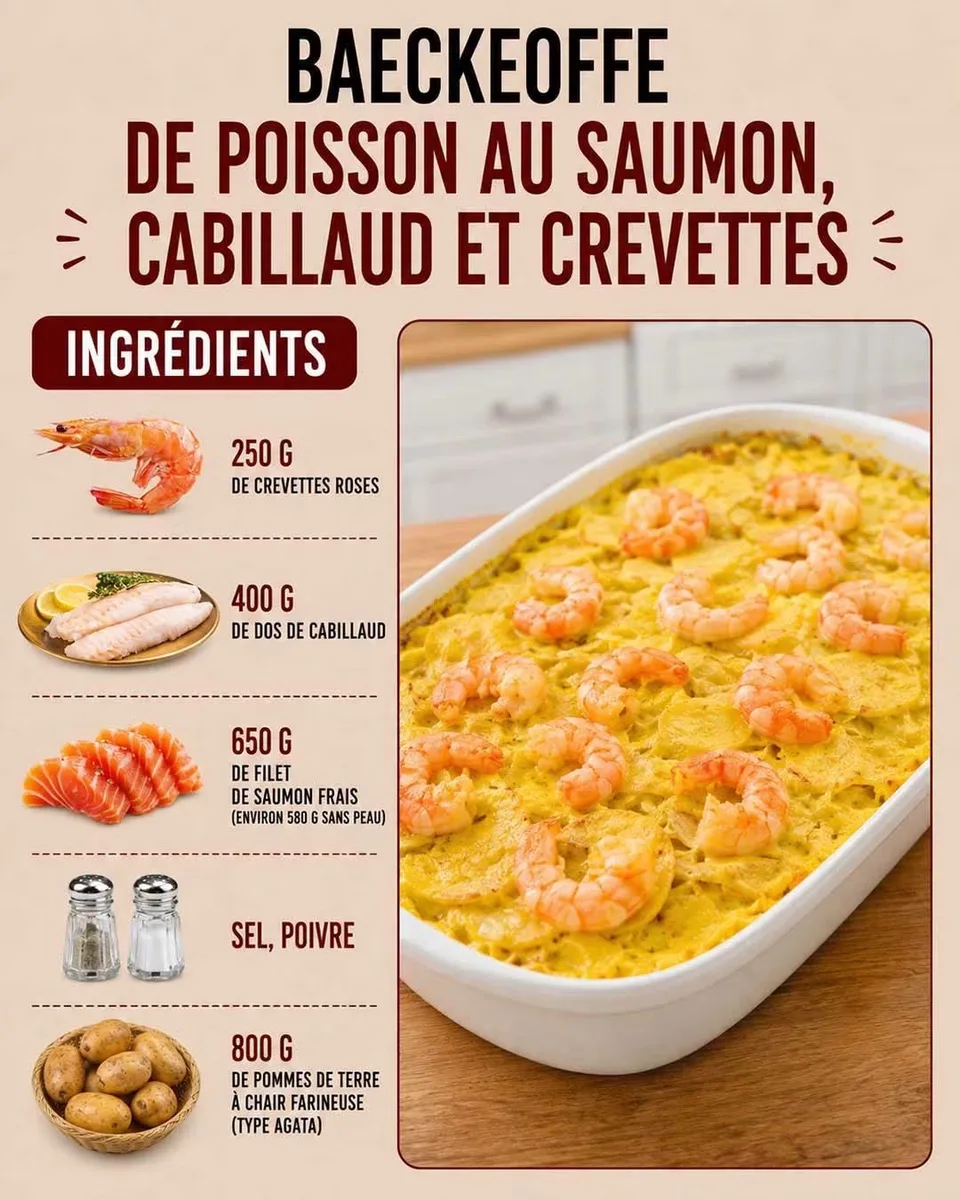 Baeckeoffe de poisson au saumon, cabillaud et crevettes
