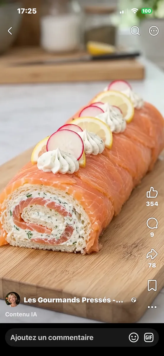 Roulé de saumon fumé, crémeux et frais aux herbes