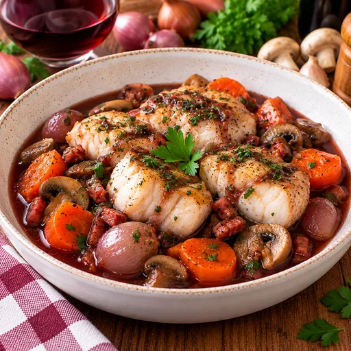 Lotte au vin rouge