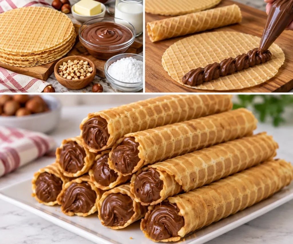 Cigares gaufrés croustillants fourrés au chocolat