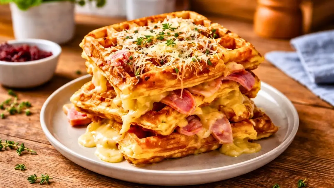 Gaufres liégeoises salées au jambon et fromage