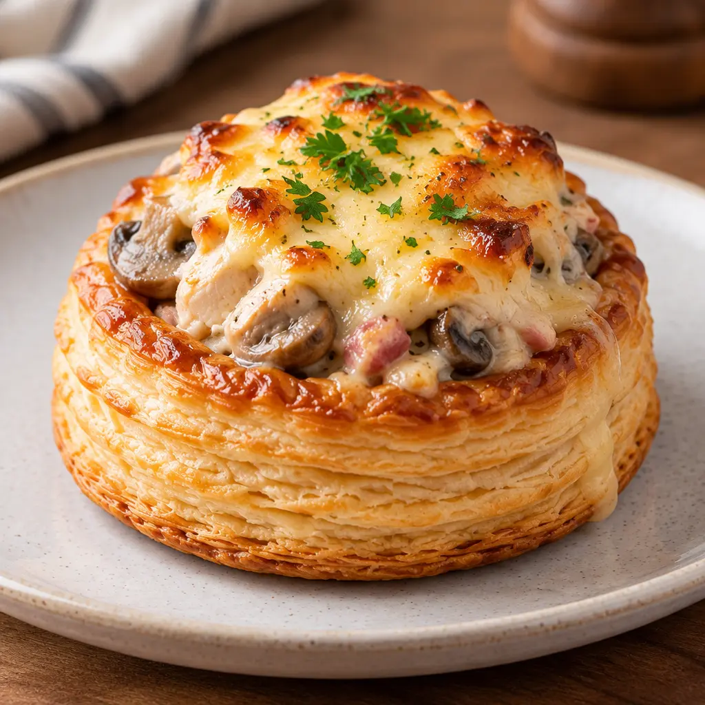 Vol-au-vents au poulet, crémeux et bien gratinés