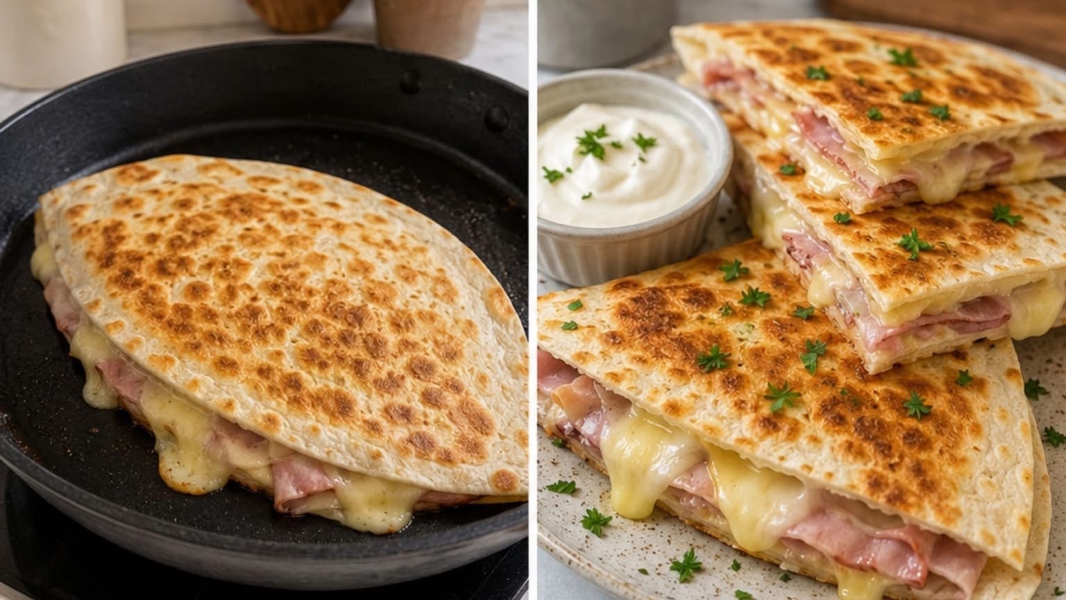 Quesadillas au jambon et à la raclette
