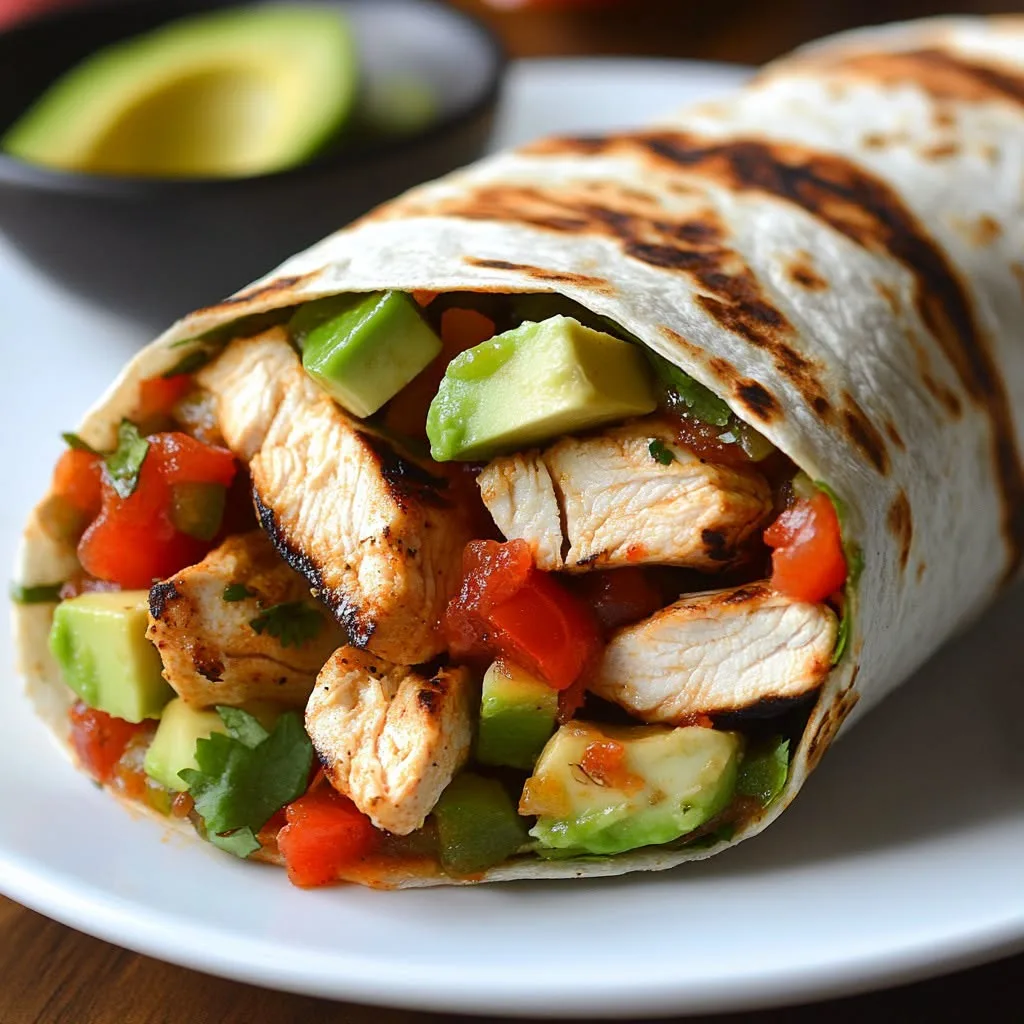 Wrap au poulet grillé, avocat et salsa