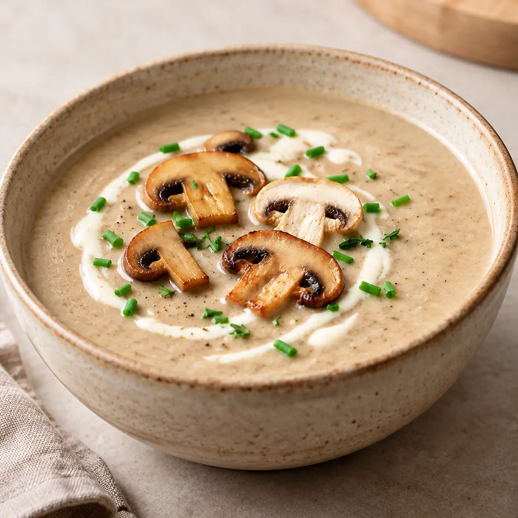 Soupe-crème aux champignons, veloutée et bien dorée