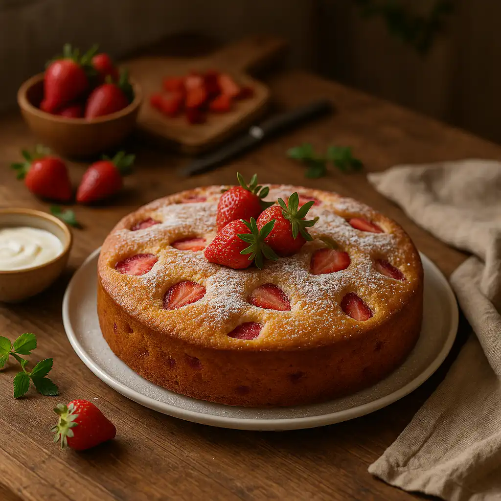 Gâteau au yaourt aux fraises facile et moelleux