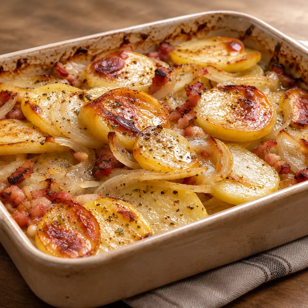 Gratin de pommes de terre aux lardons et aux oignons