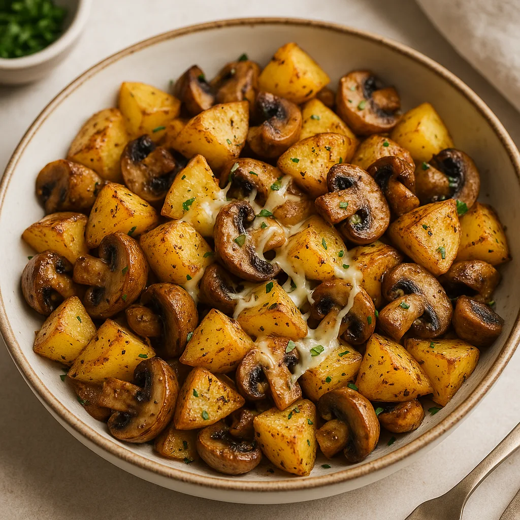 Pommes de terre à l'ail et champignons à la friteuse à air (avec du fromage fondu)