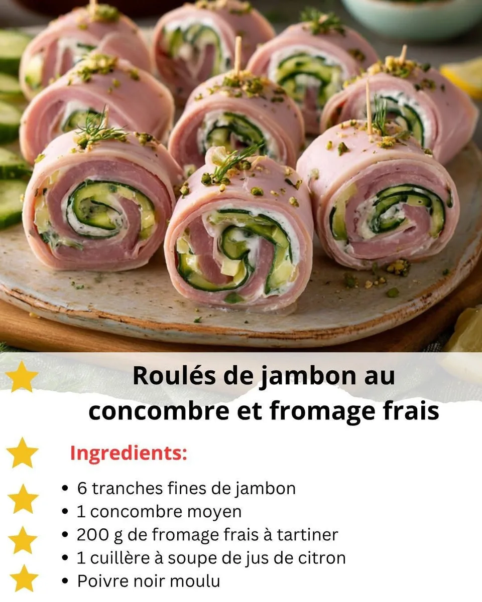 Roulés de jambon au concombre et fromage frais