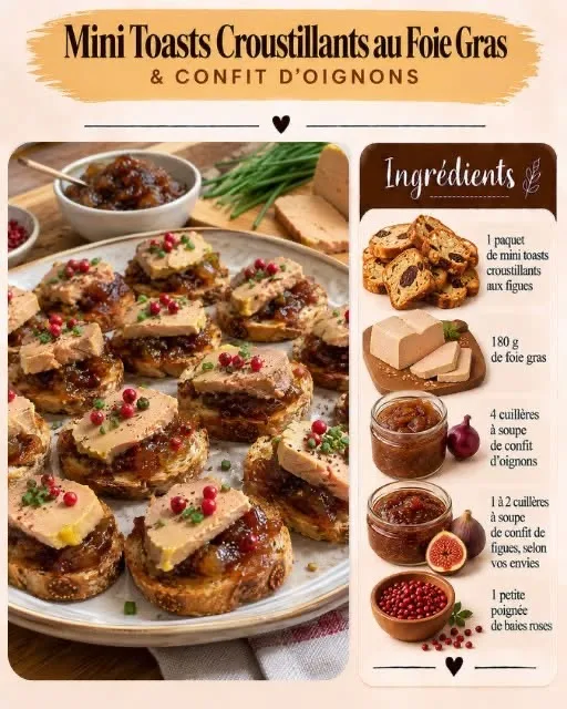 Mini Toasts Croustillants au Foie Gras et Confit d'Oignons