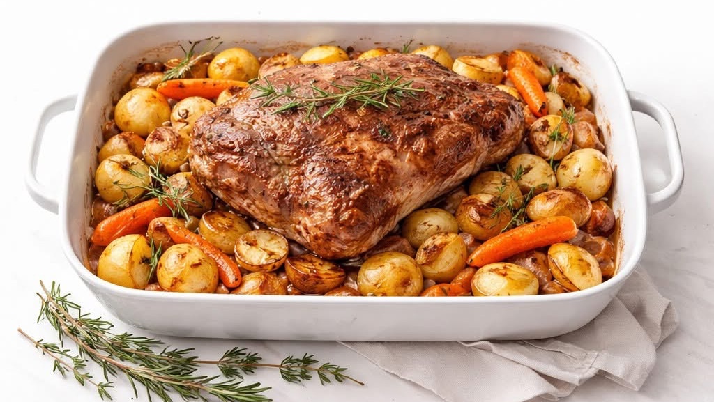 Épaule d'agneau fondante aux légumes rôtis