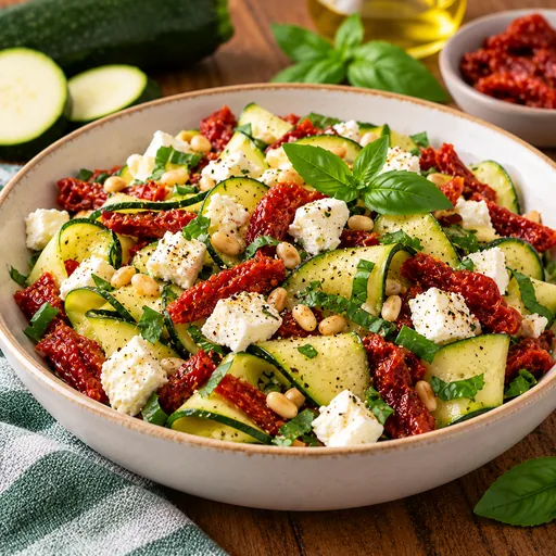 Salade de courgette, tomates séchées et féta