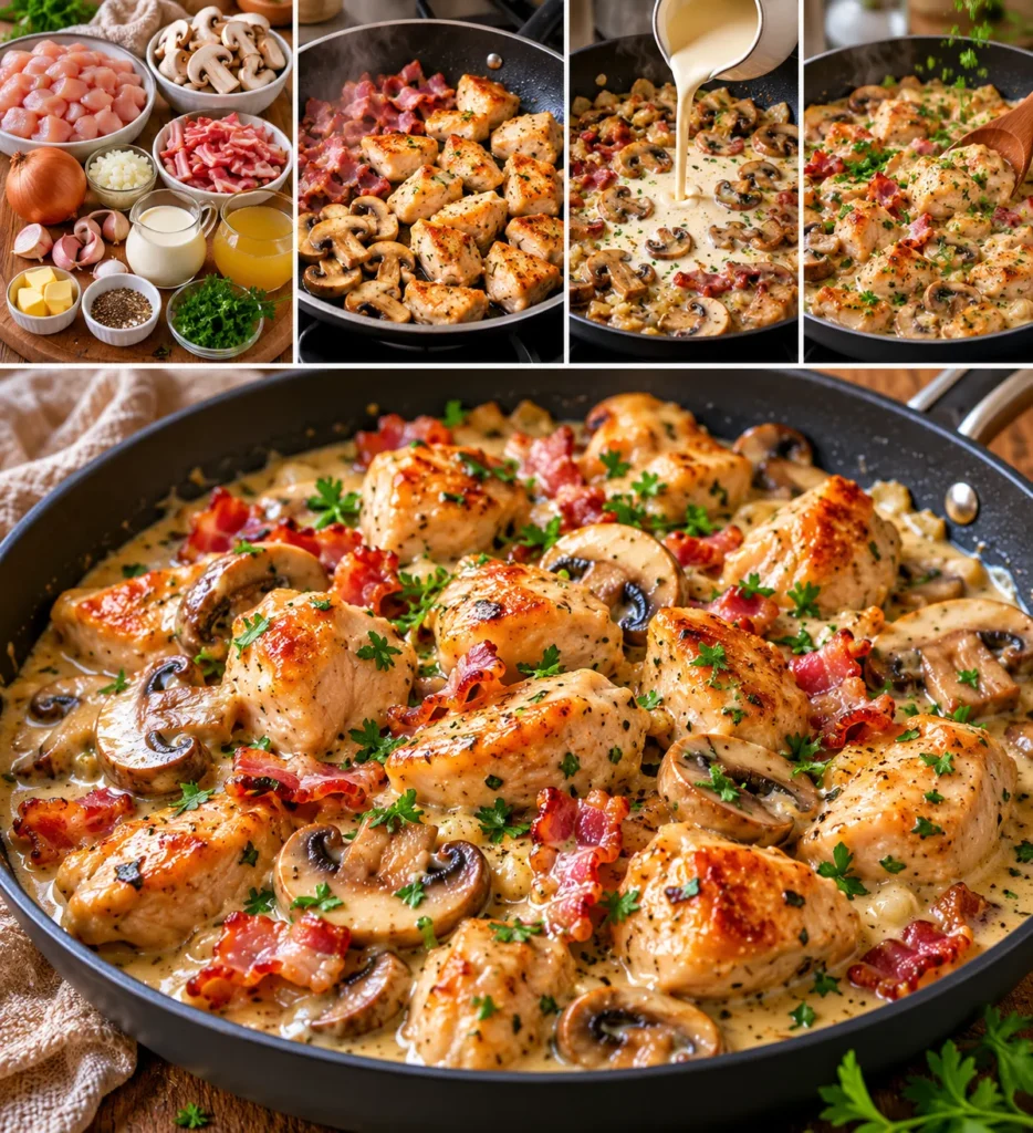 Poulet Crémeux aux Champignons & Lardons