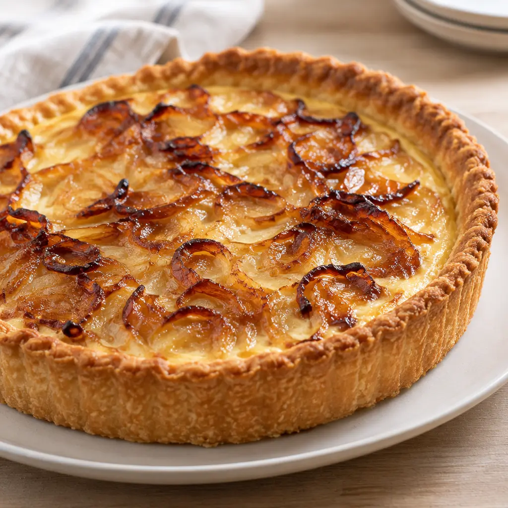 Tarte à l’oignon, crémeuse et bien dorée