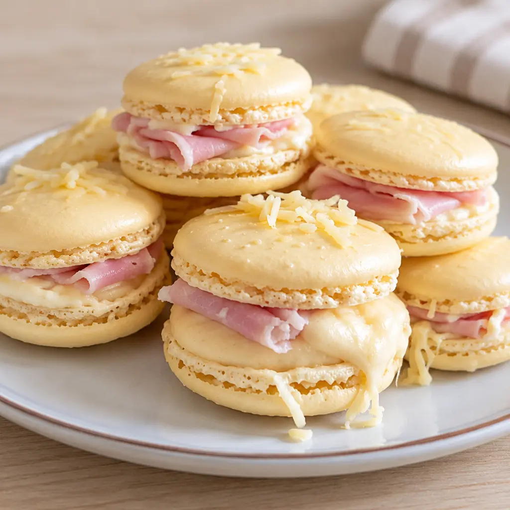 Macarons salés au jambon et fromage, coques dorées