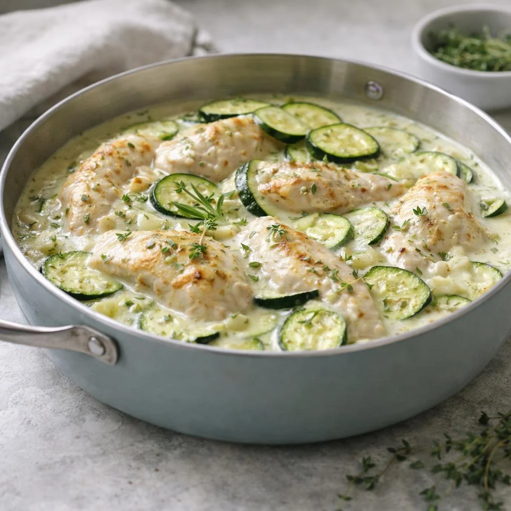 Poulet crème et courgettes : recette au thym (facile)