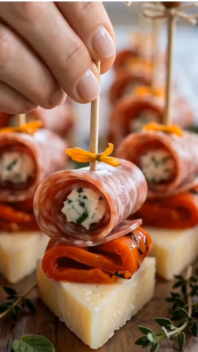 Bouchées de Charcuterie avec Rouleaux de Salami