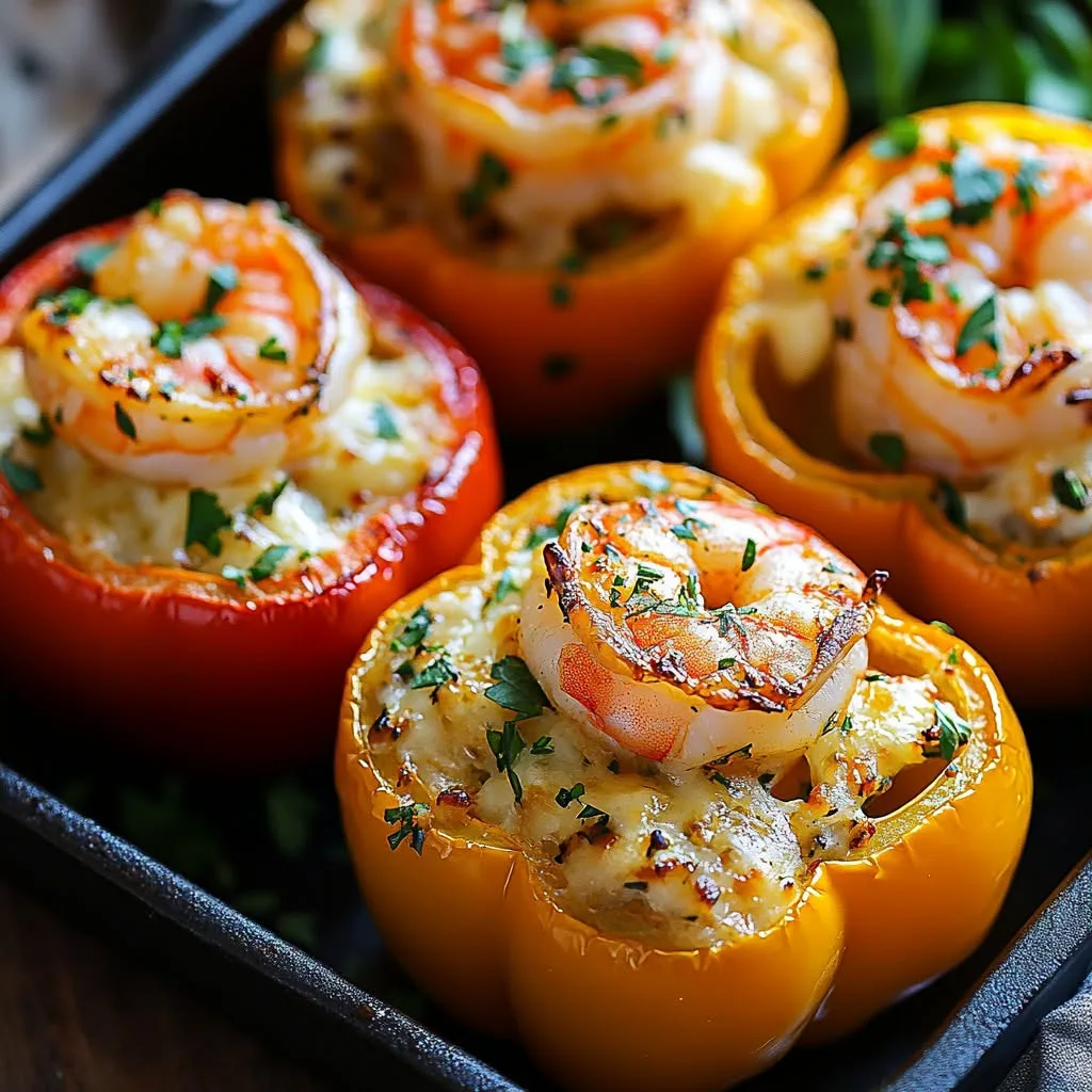 Poivrons farcis aux crevettes et fromage crémeux