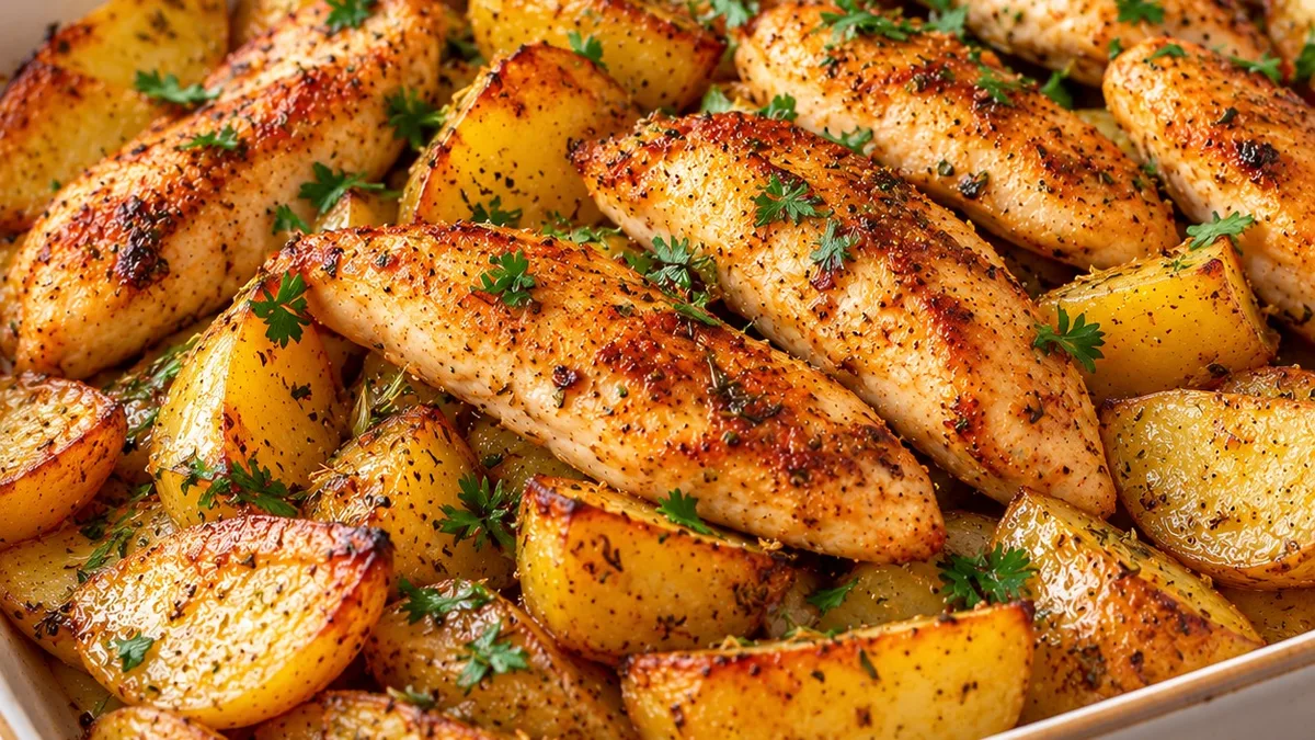 Aiguillettes de poulet et pommes de terre au four