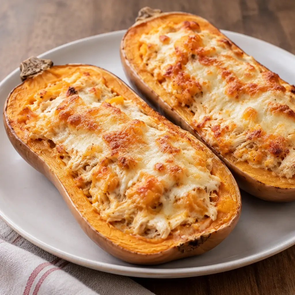Courge butternut farcie au poulet